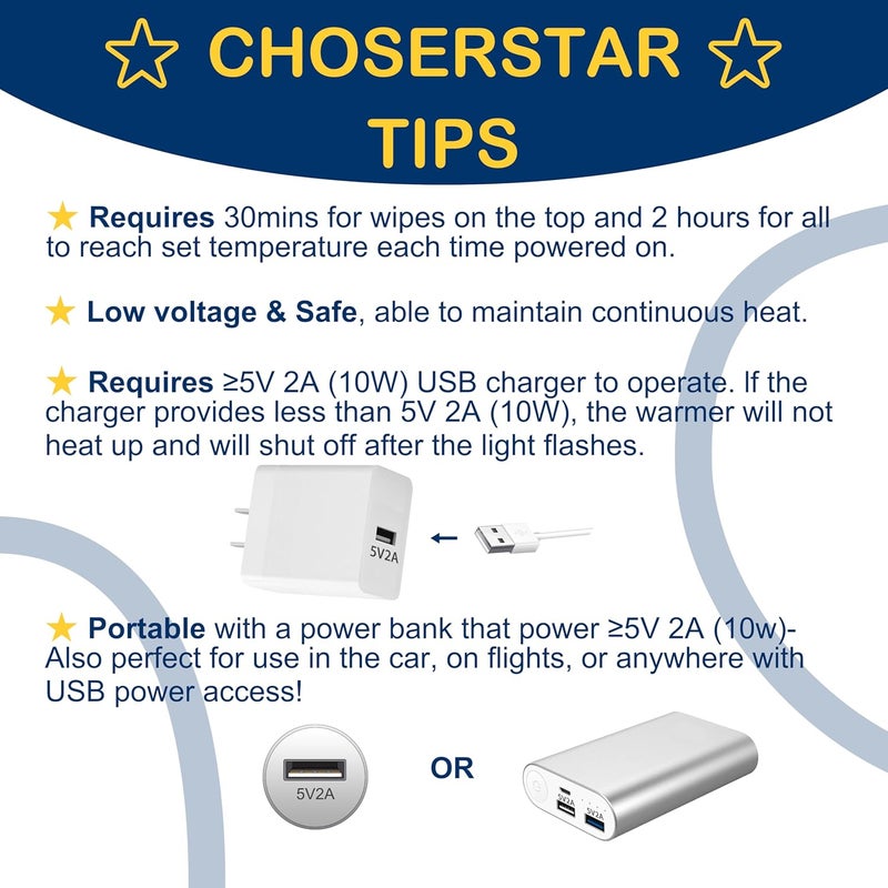ChoserStar Store Baby Wipe Warmer and Dispenser Portable Heated Diaper Wipe Heater with Fast Heating, Large Capacity, and Anti-Dry Out (no Charger Block) - Image 3